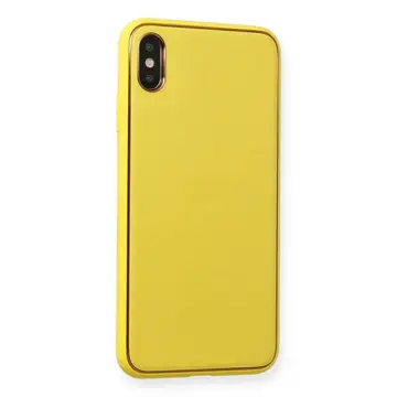İphone Xs Max Kılıf Coco Deri Silikon Kapak - Sarı