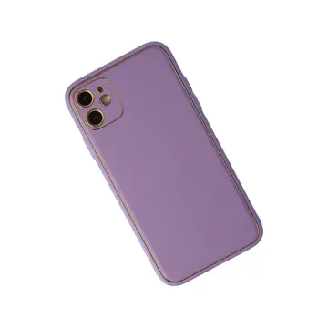İphone 12 Kılıf Coco Deri Silikon Kapak - Lila