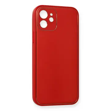 İphone 12 Mini Kılıf Coco Deri Silikon Kapak - Kırmızı