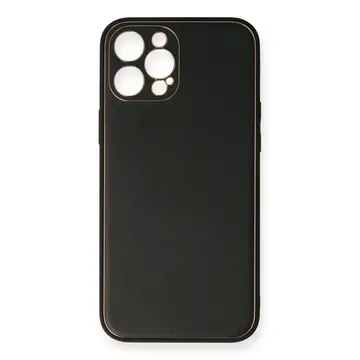 İphone 12 Pro Kılıf Coco Deri Silikon Kapak - Siyah