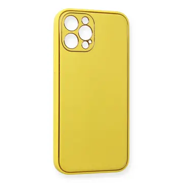 İphone 12 Pro Max Kılıf Coco Deri Silikon Kapak - Sarı