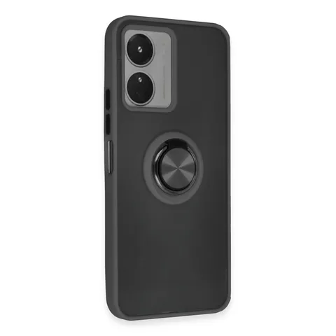 Vivo Y16 Kılıf Montreal Yüzüklü Silikon Kapak - Siyah