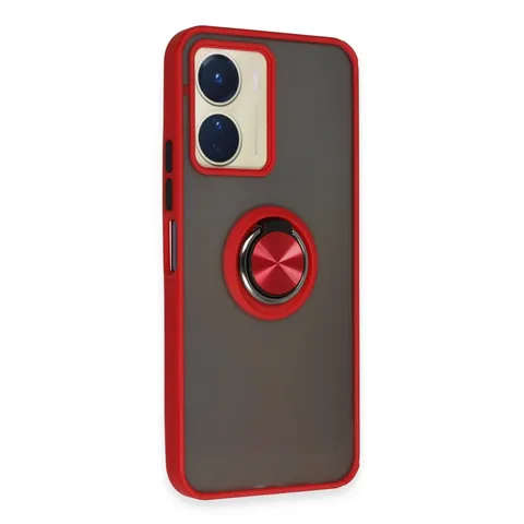Vivo Y16 Kılıf Montreal Yüzüklü Silikon Kapak - Kırmızı