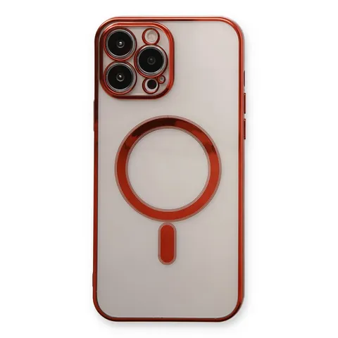 İphone 13 Pro Max Kılıf Magneticsafe Lazer Silikon - Kırmızı