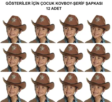 Kovboy Şerif Şapkası Kahve 12 Adet - Kostüm, Parti Ve Gösteri Şapkası