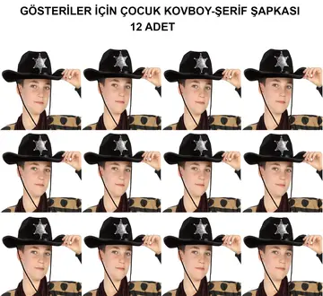 Kovboy Şerif Şapkası Siyah 12 Adet - Kostüm, Parti Ve Gösteri Şapkası