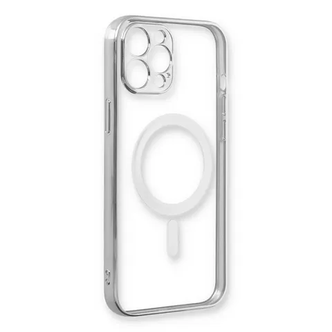 İphone 12 Pro Kılıf Magneticsafe Lazer Silikon - Gümüş