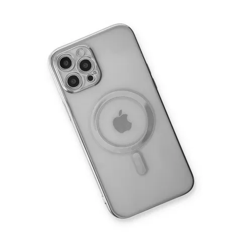İphone 12 Pro Kılıf Magneticsafe Lazer Silikon - Gümüş