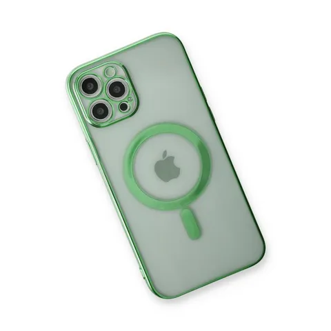 İphone 12 Pro Kılıf Magneticsafe Lazer Silikon - Haki Yeşil