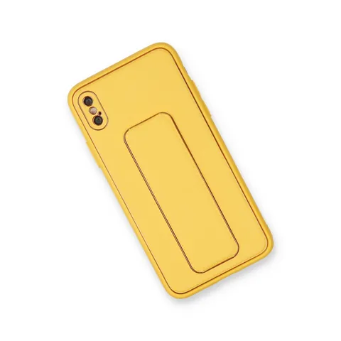 İphone Xs Max Kılıf Coco Deri Standlı Kapak - Sarı