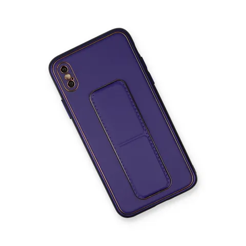 İphone Xs Max Kılıf Coco Deri Standlı Kapak - Mor