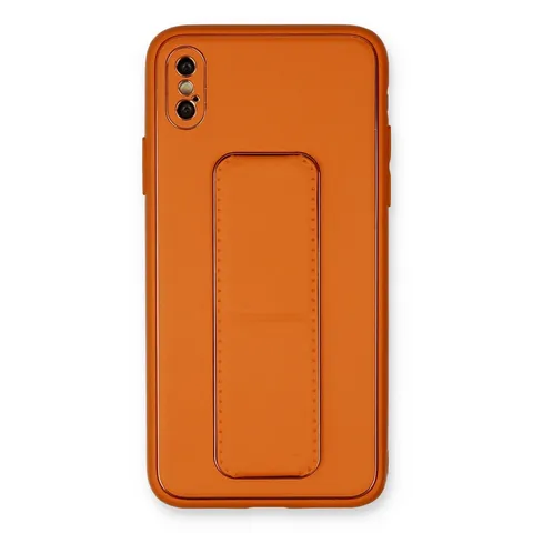 İphone Xs Max Kılıf Coco Deri Standlı Kapak - Turuncu