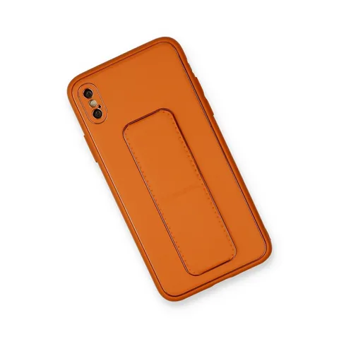 İphone Xs Max Kılıf Coco Deri Standlı Kapak - Turuncu