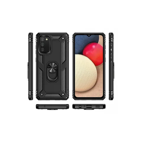 Samsung Galaxy A02s Kılıf Sofya Yüzüklü Silikon Kapak - Siyah
