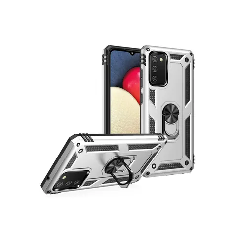 Samsung Galaxy A02s Kılıf Sofya Yüzüklü Silikon Kapak - Gümüş