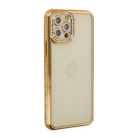 İphone 12 Pro Kılıf Joke Taşlı Silikon - Gold