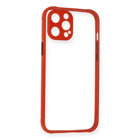 İphone 12 Kılıf Miami Şeffaf Silikon - Kırmızı