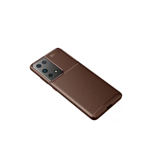 Samsung Galaxy S21 Ultra Kılıf Auto Focus Karbon Kapak - Kahverengi