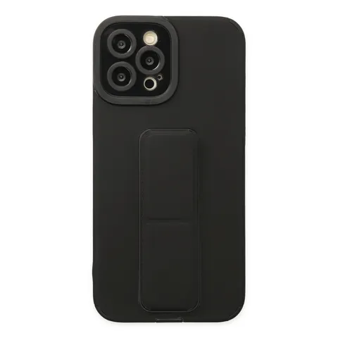 İphone 12 Pro Max Kılıf Mega Standlı Silikon - Siyah