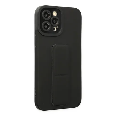 İphone 12 Pro Max Kılıf Mega Standlı Silikon - Siyah