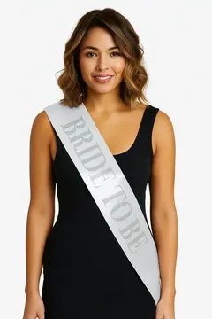 Beyaz Saten Üzerine Kalın Altın Yazılı Bride To Be Kuşağı 10 Cm Genişlik