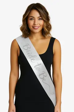 Beyaz Saten Üzerine El Yazısı İtalik Altın Bride To Be Kuşağı 10 Cm Genişlik