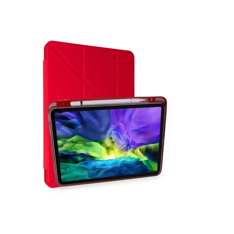 İpad Air 4 10.9 Kılıf Kalemlikli Mars Tablet Kılıfı - Kırmızı