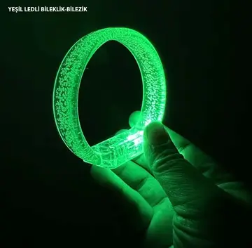 Yeşil Led Işıklı Baskı Yapılabilen Pilli Bileklik Bilezik 1,5 Cm Genişlik