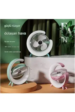 Masaüstü Vantilatör Usb Şarjlı Rgb Led Işıklı 3 Kademeli 180° Ayarlanabilir Soğutucu Fan Yeşil