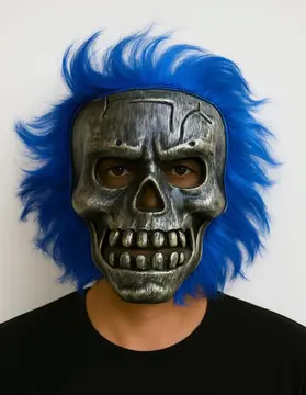 Wild Skull - Gümüş Kafatası Pembe Saçlı İskelet Maske