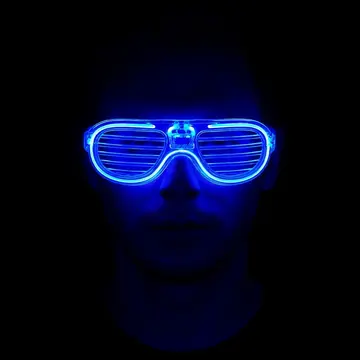 Mavi Led Işıklı Parti Gözlüğü - Neon Glow Şerit Gözlük 3 Modlu
