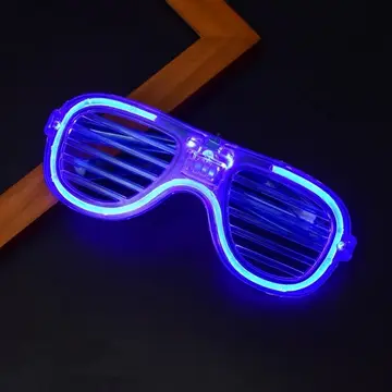 Mavi Led Işıklı Parti Gözlüğü - Neon Glow Şerit Gözlük 3 Modlu