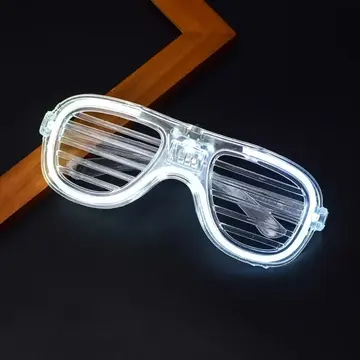 Beyaz Led Işıklı Parti Gözlüğü - Neon Glow Şerit Gözlük 3 Modlu