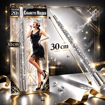 30 Cm Gümüş Payetli  Tutacağı – 1920’ler Gatsby Parti Aksesuarı