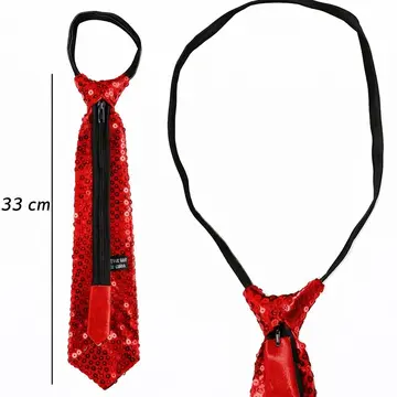 Kırmızı Pul Payetli Işıltılı Parti Kravatı 33 Cm