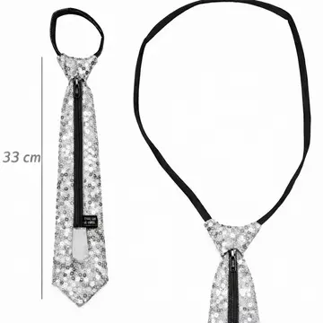 Gümüş Renk Pul Payetli Işıltılı Parti Kravatı 33 Cm