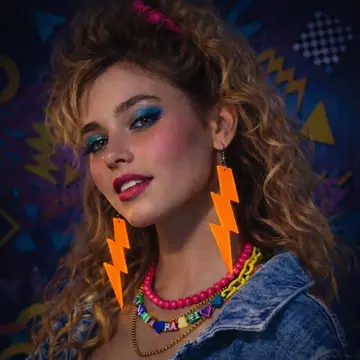 80’ler 9039lar Retro Neon Turuncu Şimşek Küpe 10 Cm