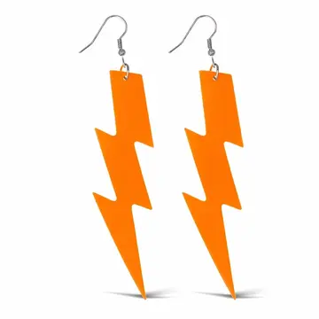80’ler 9039lar Retro Neon Turuncu Şimşek Küpe 10 Cm