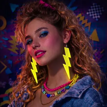 80’ler 9039lar Retro Neon Sarı Şimşek Küpe 10 Cm