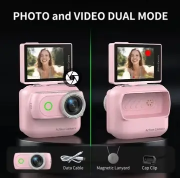1080p Dijital Video Kamera (32gb) Kart Dijital Vlog Fotoğraf Makinesi  Türkçe Pembe