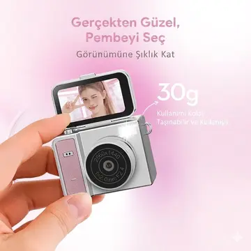 2k Mini Dijital Retro Video Kamera Flaşlı Dijital Vlog Mini Fotoğraf Makinesi Türkçe Menü Bej