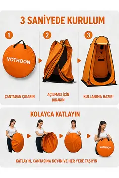 Otomatik Kabin Giyinme Çadırı 120x120x190 Cm Üst Havalandırma Yan Pencereli Duş & Wc Çadırı