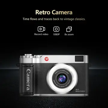 4k Çantalı Dijital Retro Video Kamera 48mp 16x Zoom Işıklı (32gb) Kart Dijital Fotoğraf Makinesi Siyah