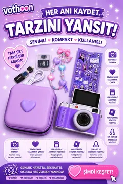 4k Çantalı Dijital Retro Video Kamera 48mp 16x Zoom Işıklı (32gb) Kart Dijital Fotoğraf Makinesi Mor
