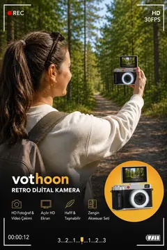 4k Çantalı Dijital Retro Video Kamera 48mp 16x Zoom Işıklı (32gb) Kart Dijital Fotoğraf Makinesi Mor