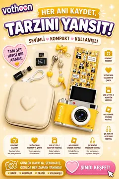 4k Çantalı Dijital Retro Video Kamera 48mp 16x Zoom Işıklı (32gb) Kart Dijital Fotoğraf Makinesi Sarı