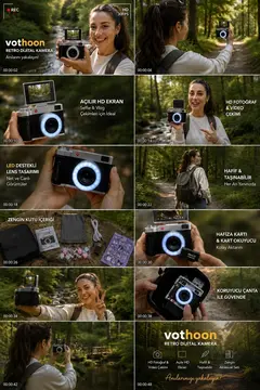 4k Çantalı Dijital Retro Video Kamera 48mp 16x Zoom Işıklı (32gb) Kart Dijital Fotoğraf Makinesi Sarı