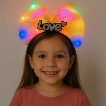 Led Işıklı Love Yazılı Pembe Fiyonk Taç – Kız Çocuk Parti Tacı