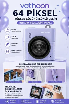 Mini Dijital Kamera 64mp 16x Digital Zoom Retro Vintage 1.4’’ekranlı Video Kamera Taşınabilir Tasarım Mavi