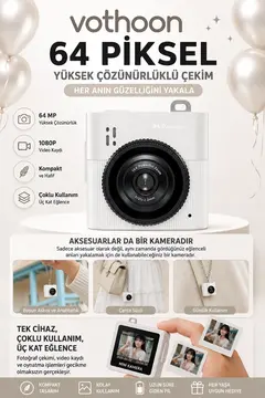 Mini Dijital Kamera 64mp 16x Digital Zoom Retro Vintage 1.4’’ekranlı Video Kamera Taşınabilir Tasarım Beyaz